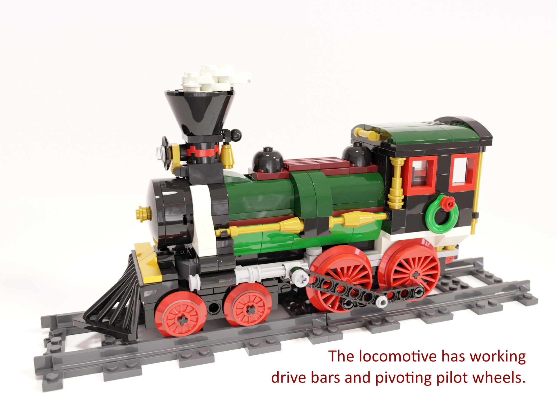 Bild 1: Die Lokomotive verfügt über funktionierende Antriebsstangen und steuernde Piloträder